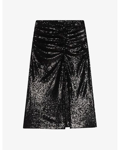 Maje Jichic High-rise Sequin-embellished Woven Midi Skirt - Black