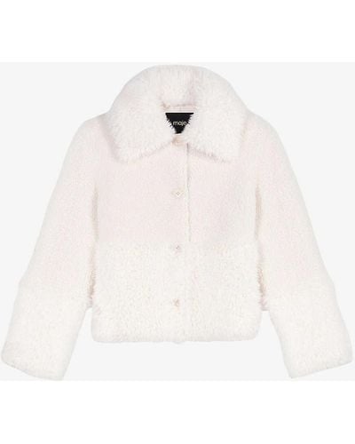 Maje Wide-collar Contrasting-texture Faux-fur Coat - White