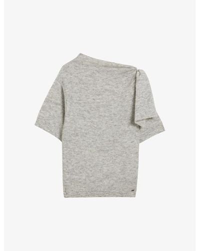 Ted Baker Teebow Bow-embellished Short-sleeve Wool-blend T-shirt - Gray