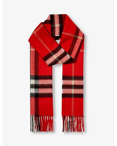 Burberry Giant Check Tasselled-trim Cashmere Scarf - Red