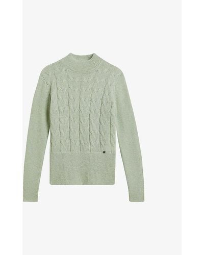 Ted Baker Veolaa Cable-knit Wool And Mohair Blend Jumper - Green