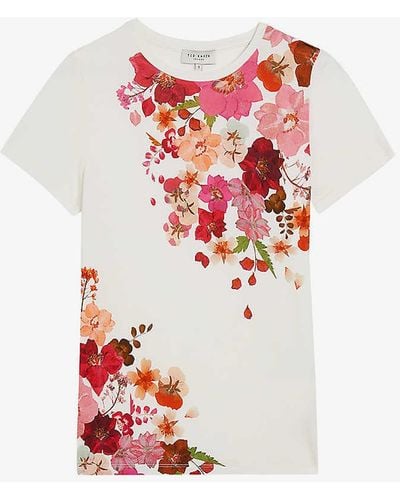 Ted Baker Bellary Pressed Flower-print Stretch-jersey T-shirt - White