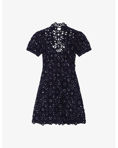 Maje Sequin-embellished Crocheted Cotton Mini Dress - Blue