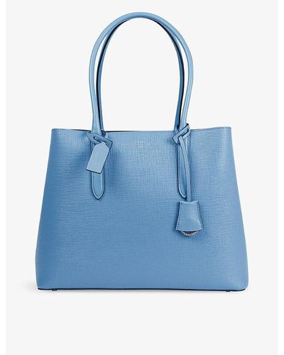 Smythson Panama Business Grained-leather Tote Bag - Blue