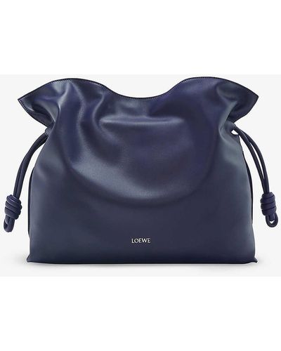 Loewe Flamenco Logo-embossed Large Leather Clutch Bag - Blue