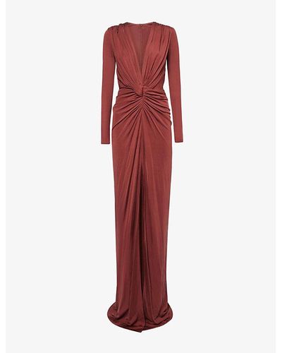 Costarellos Brienne V-neck Silk-blend Woven Gown - Red