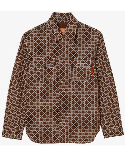 Sandro Cross Logo-print Regular-fit Wool-blend Overshirt - Brown