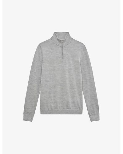 Reiss Blackhall Zipped Funnel-neck Merino-wool Sweater X - Gray