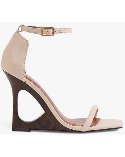 Reiss Cora Wedge-heel Leather Sandals - White