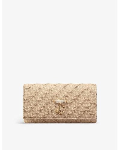 Jimmy Choo Tural/light Gold Avenue Raffia Wallet-on-chain - Natural