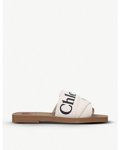 Chloé Woody Logo Slide Sandals - White
