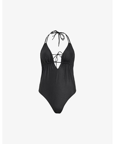 AllSaints Erica Cut-out Halter-neck Stretch-woven Swimsuit - Black