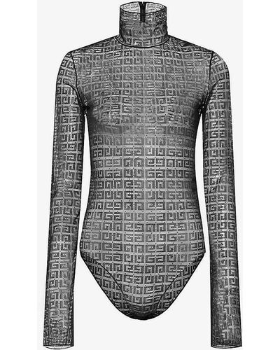 Givenchy High-neck Logo-pattern Lace Body - Grey