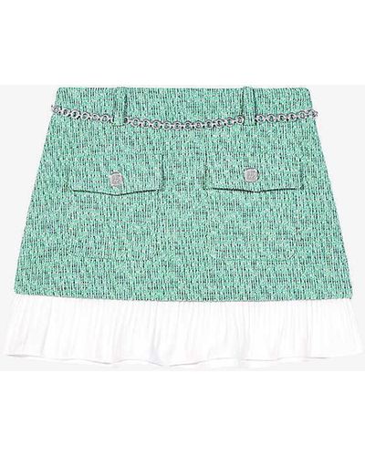 Maje Chain-embellished Tweed Cotton-blend Mini Skirt - Green