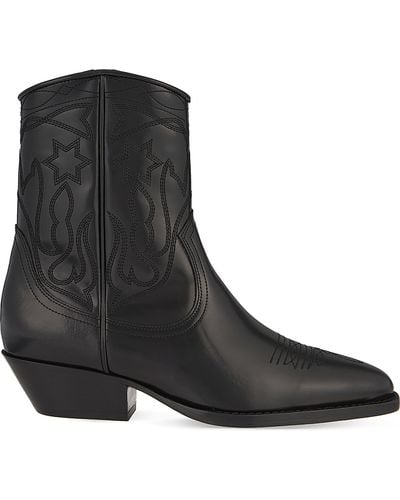 Sandro Jim Stitch Detail Leather Ankle Boots - Black
