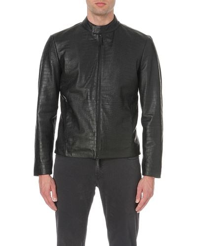 Armani Crocodile-embossed Leather Jacket - Black