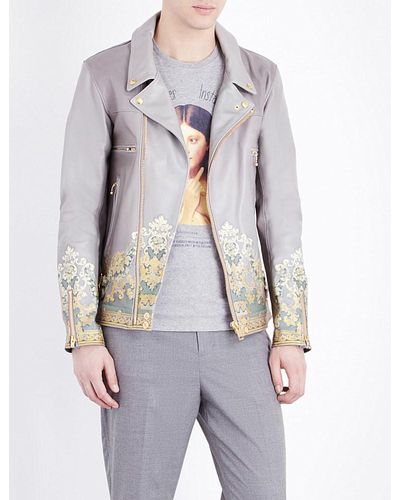 Undercover Baroque-print Leather Jacket - Grey