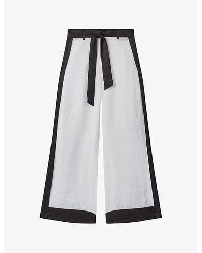 Reiss Harlow Colour-block High-rise Linen Pants - Black