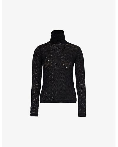 Song For The Mute Lace-pattern Turtleneck Woven Top - Black