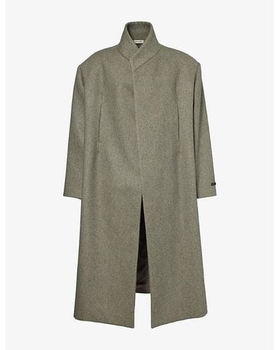 Fear Of God Oversized Brand-tab Relaxed-fit Wool And Cotton-blend Coat - Green