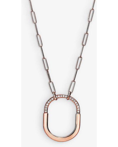 Tiffany & Co. Tiffany Lock 18ct Rose-gold And 0.43ct Round-brilliant Diamond Pendant Necklace - Metallic