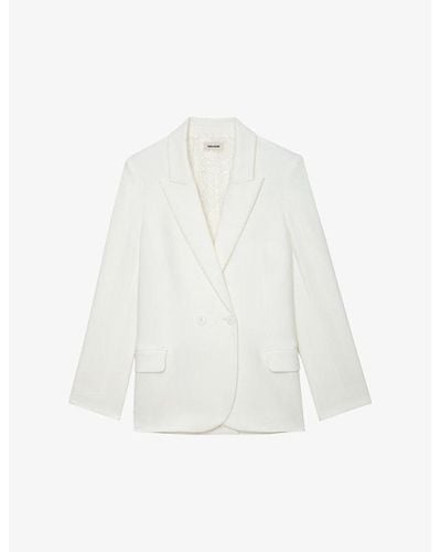 Zadig & Voltaire Visit Peace And Love Diamanté-embellished Stretch-woven Blazer - White