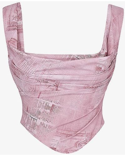 House Of Cb Una Corseted Stretch-woven Top - Pink