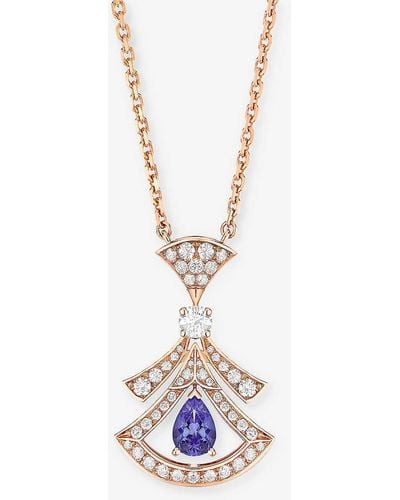 BVLGARI Divas' Dream 18ct Rose-gold, 0.46ct Brilliant-cut Diamond And Tanzanite Pendant Necklace - White