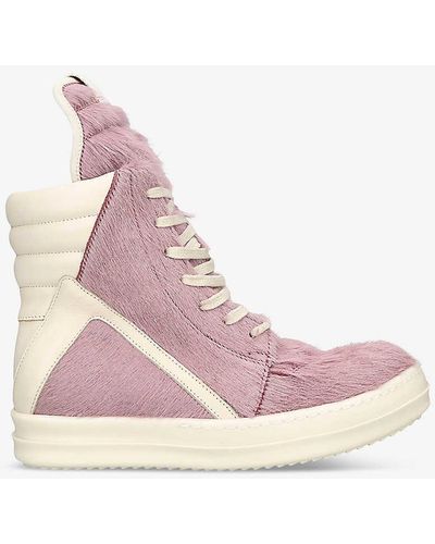 Rick Owens Geobasket Brushed Pony-hair High-top Trainers - Pink