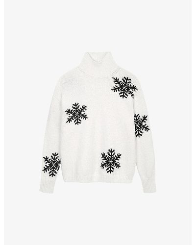 The White Company Snowflake-pattern Funnel-neck Organic Cotton-blend Sweater - White