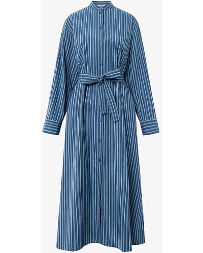 Nué Notes Claude Stripe Midi Cotton Shirt Dress - Blue