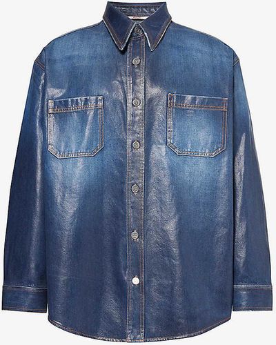 Valentino Contrast-stitched Regular-fit Denim Shirt - Blue