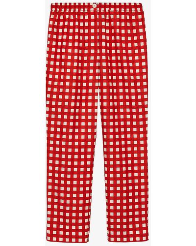 JOSEPH Tottenham Graphic-print High-rise Cotton And Silk-blend Trousers - Red