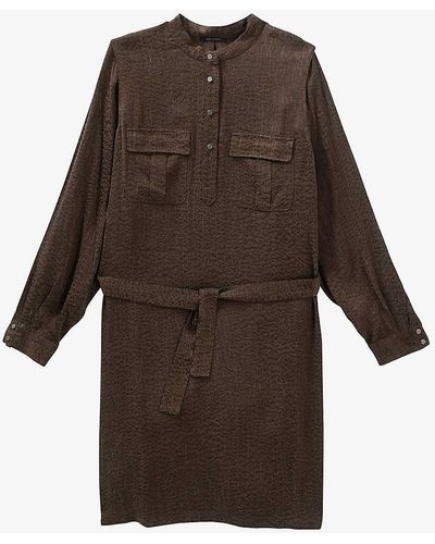 IKKS Jacquard-print Belted Woven Mini Dress - Brown