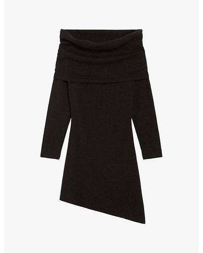 Claudie Pierlot Off-the-shoulder Knitted Mini Dress - Black