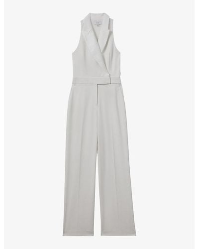 Reiss Lainey Double-breasted Wide-leg Satin Jumpsuit - White