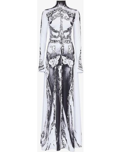 Jean Paul Gaultier Paris Graphic-pattern Stretch-woven Maxi Dress - White