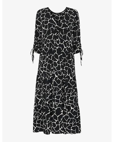Whistles Layla Giraffe Graphic-print Woven Midi Dress - Black