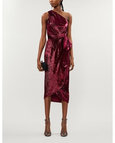 Ted Baker Abinaa One - Shoulder Draped Metallic Velvet Dress - Red