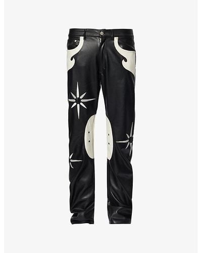 Kusikohc Flower Rider Contrast-panel Tapered-leg Faux-leather Pants - Black