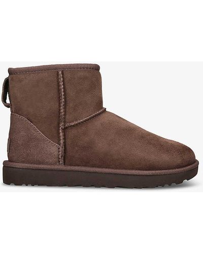 UGG Classic Mini Ii Logo-patch Suede And Shearling Ankle Boots - Brown