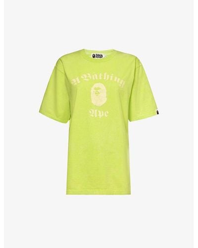 A Bathing Ape Branded-print Relaxed-fit Cotton-jersey T-shirt - Yellow