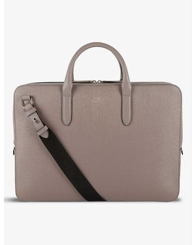 Smythson Panama Slim Grained-leather Briefcase - Brown