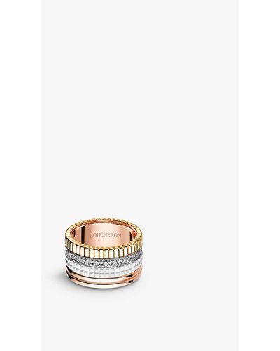 Boucheron Quatre 18ct White, Yellow And Pink Gold, 0.49ct Diamond And Ceramic Ring