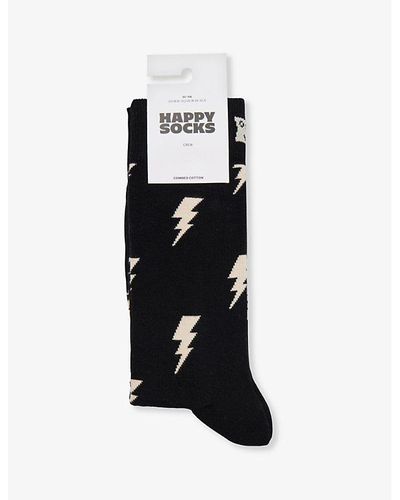 Happy Socks Flash Graphic-print Cotton-blend Socks - Black