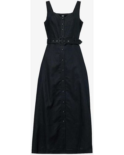 PAIGE Arienne Regular-fit A-line Cotton And Linen Midi Dress - Black