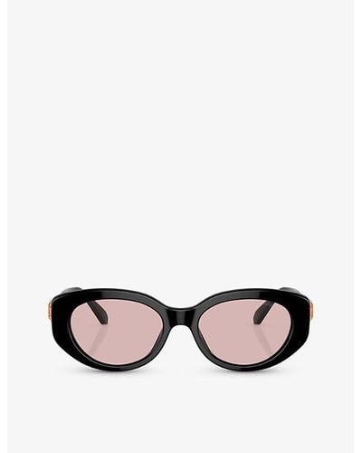 Swarovski Sk6002 Oval-frame Gem-embellished Acetate Sunglasses - Black