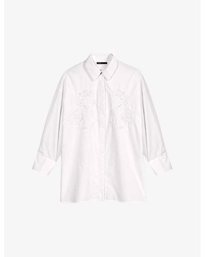 Maje Floral-crochet Appliqué Oversized Cotton-poplin Shirt - White