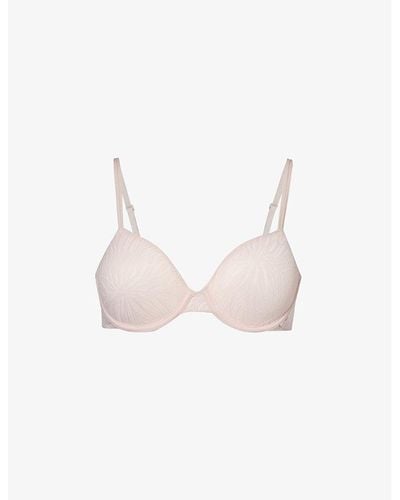 Calvin Klein Half-cup Underwired Recycled Nylon-blend Lace Bra - Pink