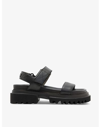 AllSaints Rory Brand-patch Flat Leather Sandals - Black